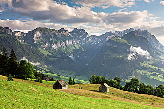 风景,山峦,山,夏天,晚间,阿彭策尔,瑞士,欧洲