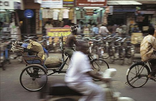 街景,人力车,驾驶员,印度,亚洲