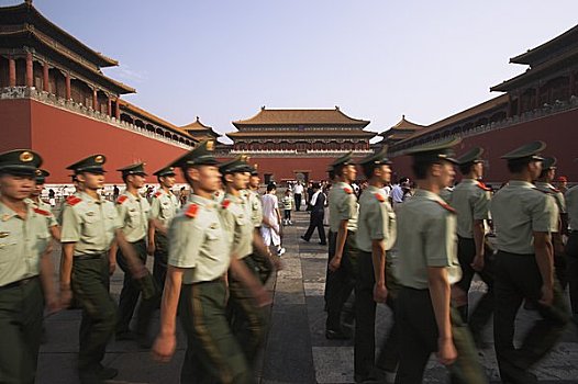 军人,行进,过去,故宫,北京,中国