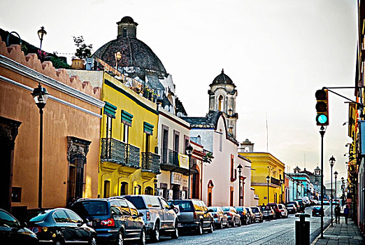 街景,彩色,建筑,墨西哥