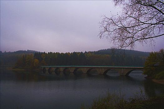 坝,早晨,藻厄兰,北莱茵威斯特伐利亚,德国,欧洲