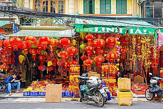 商店,销售,红色,丝绸,灯笼,出售,越南,新年,节日,地区,老城区,河内,亚洲