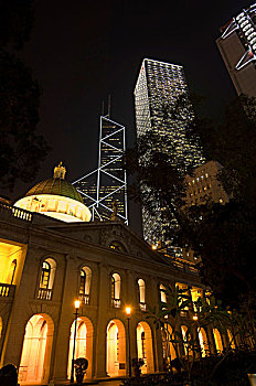 雕塑,广场,老,建筑,中银大厦,中心,罪孽,左边,右边,市中心,香港,亚洲