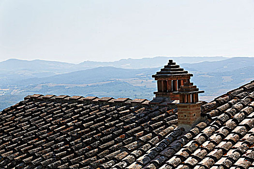 看,屋顶,上面,托斯卡纳,风景,沃尔泰拉,意大利,欧洲