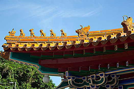 屋顶,雕塑,西部,寺院,香港