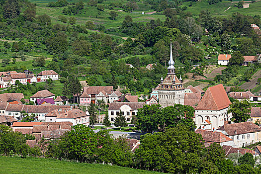 罗马尼亚,特兰西瓦尼亚,牢固,萨克森,教堂,15世纪,俯视图