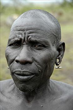 肖像,老,秃头,男人,莫西部落,靠近,金卡,埃塞俄比亚,非洲