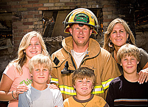 肖像,消防员,家庭