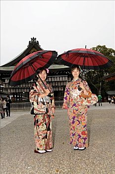 日本人,女人,穿,和服,伞,京都,日本,亚洲