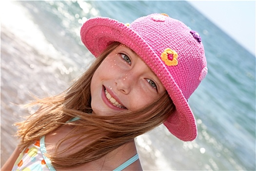 女孩,头像,戴着,帽子,海滩