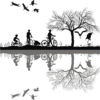 家庭,骑自行车,乡村