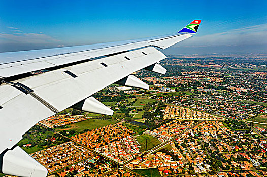 翼,空中客车,飞行,标识,南非,航空公司,郊区,约翰内斯堡,背影,非洲