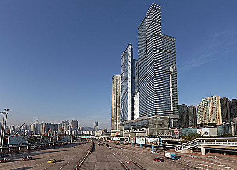 西部,九龙,高速公路,高层建筑,住宅建筑,联合广场,香港,中国,亚洲
