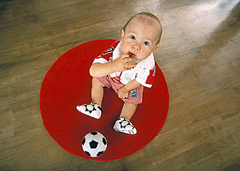 男孩,地毯,足球
