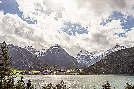 湖,山,提洛尔,奥地利
