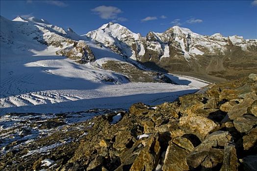 冰河,山,背影,左边,右边,阿尔卑斯山,格劳宾登州,瑞士,欧洲