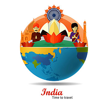 印度,旅游,海报,设计,魅力,背景,球体,时间,旅行,地标,构图,著名地标建筑