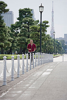 一个,男人,慢跑,东京,日本