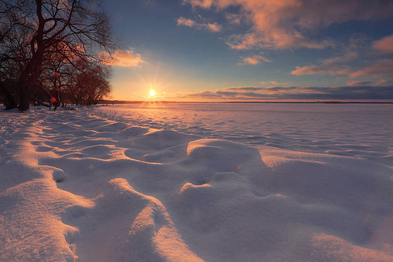 冬天_日出_背景_太陽_接觸_地平線_陽光_光亮_雪_彩色_聖誕節_天空