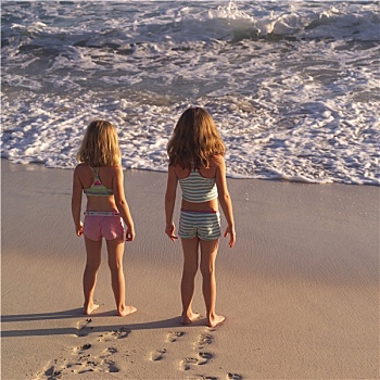 女孩,站立,海滩,哥斯达黎加
