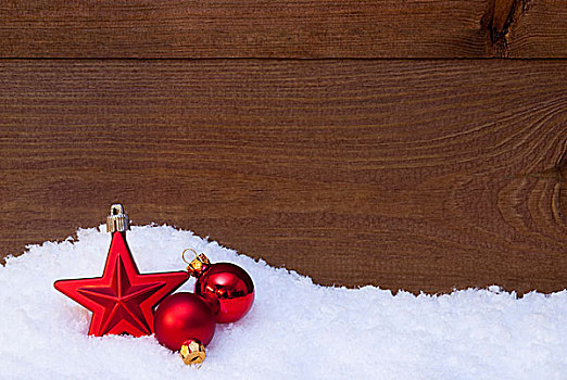 木质,圣诞节,背景,雪,红色,球,星