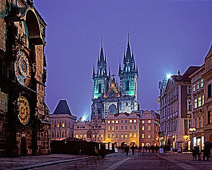 捷克共和国,布拉格,大广场,天文钟,黎明