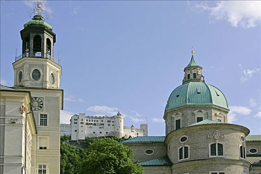 穹顶,大教堂,要塞,霍亨萨尔斯堡城堡,城镇,萨尔茨堡,奥地利