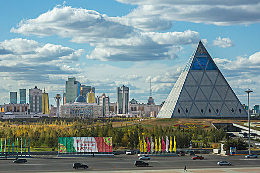 哈萨克斯坦,阿斯塔纳,城市,新,行政,宫殿,平和,金字塔,区域