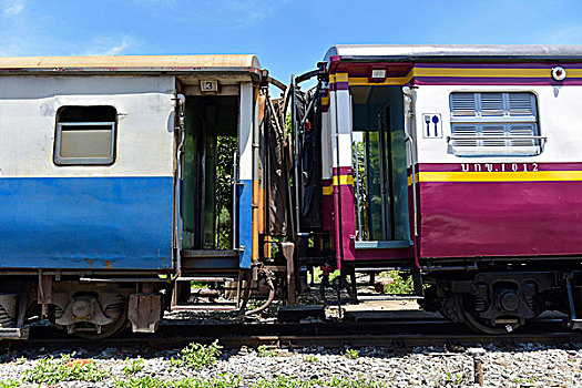 两个,火车,一起,曼谷,泰国,亚洲
