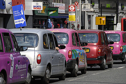 英格兰,伦敦,牛津街,队列,彩色,出租车