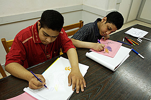 孩子,男孩,社区,康复,学习班,联合国儿童基金会,居民区,亚历山大,埃及,五月,2007年