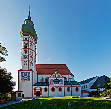 教堂,湖,上巴伐利亚,巴伐利亚,德国,欧洲