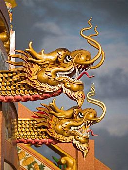 金色,龙,中国寺庙,北碧府,泰国