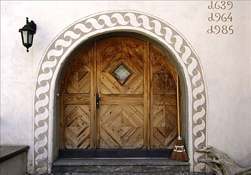 入口,恩加丁,房子,装饰,五彩釉雕,瑞士