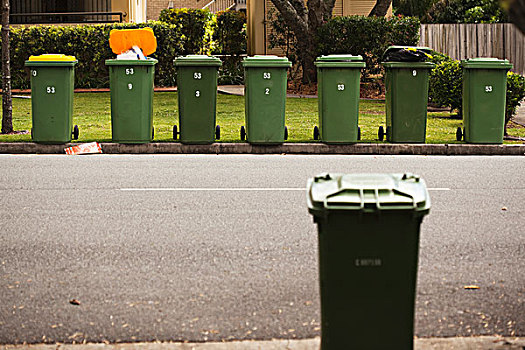 垃圾桶,路边,住宅区,黄金海岸,昆士兰,澳大利亚