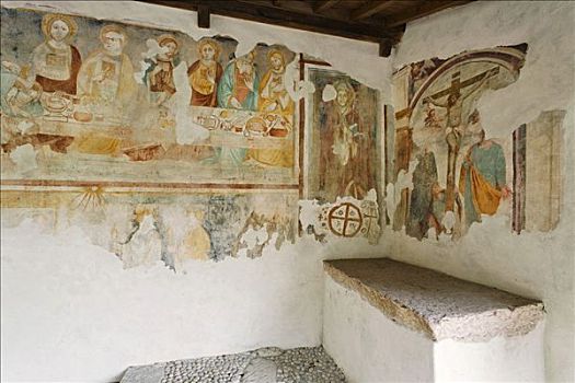 壁画,教堂,玛丽亚,加尔达湖,意大利