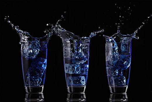 序列,安放,蓝色,液体,玻璃,黑色背景,背景