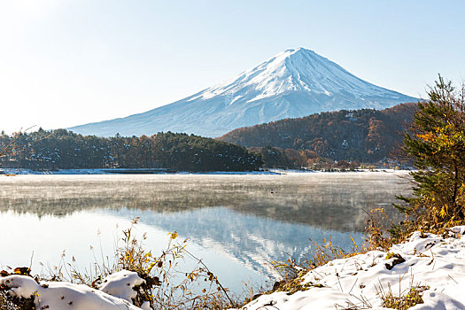 雪,富士山,晚秋