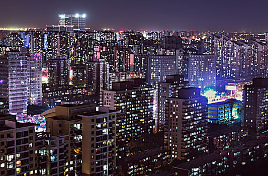 北京城市居民区夜景