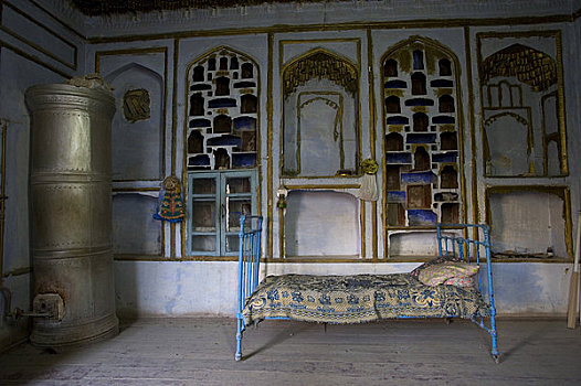 乌兹别克斯坦,布哈拉,老,传统,房子,破旧,床