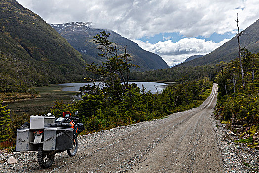 摩托车,碎石路,区域,智利,南美