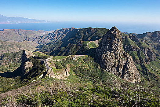 高,道路,风景,眺台,加拉霍艾国家公园,加纳利群岛,西班牙