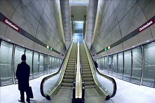 等待,地铁站,哥本哈根,丹麦,欧洲