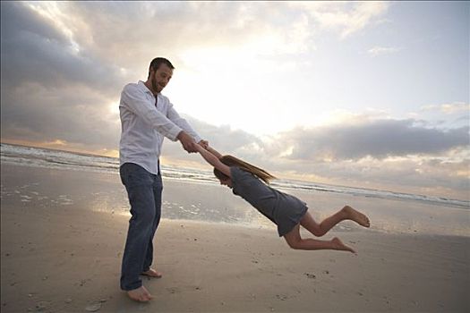 父亲,女儿,玩,海滩