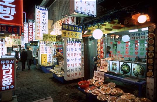 韩国,首尔,夜晚,餐馆,霓虹灯