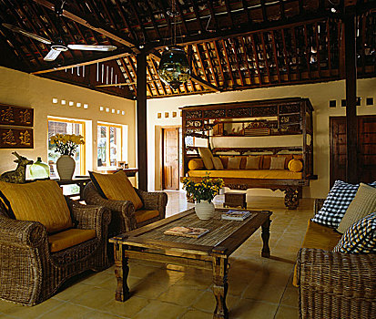 藤条,椅子,木质,茶几,黄色,房间,木料,天花板