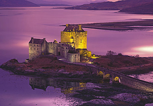 苏格兰,高地,艾琳多南古堡,紫色,天空,上方