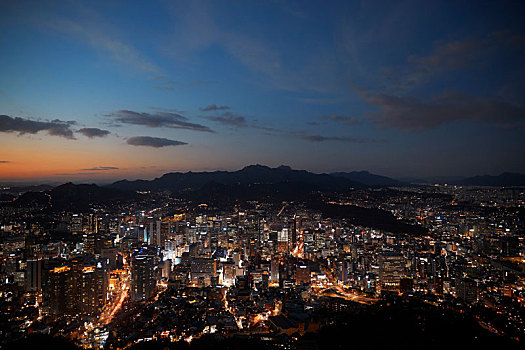 城市,黄昏,首尔,韩国