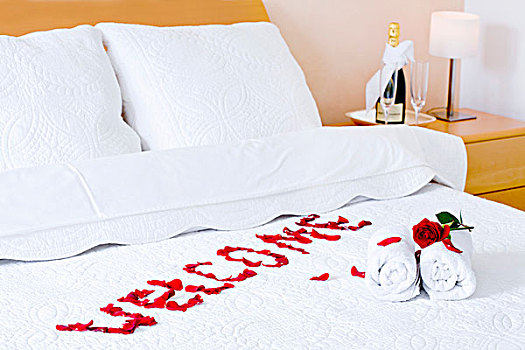 红玫瑰,文字,书写,床,客房