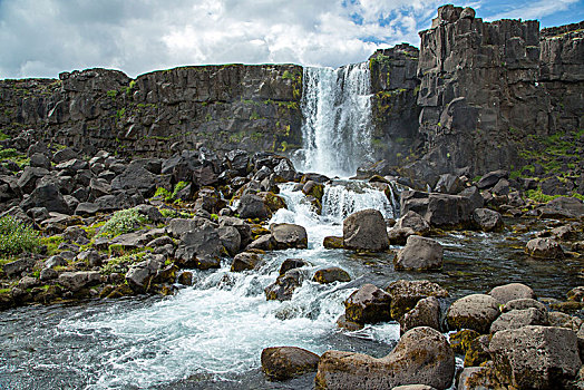 冰岛,金色,圆,瀑布,阳光